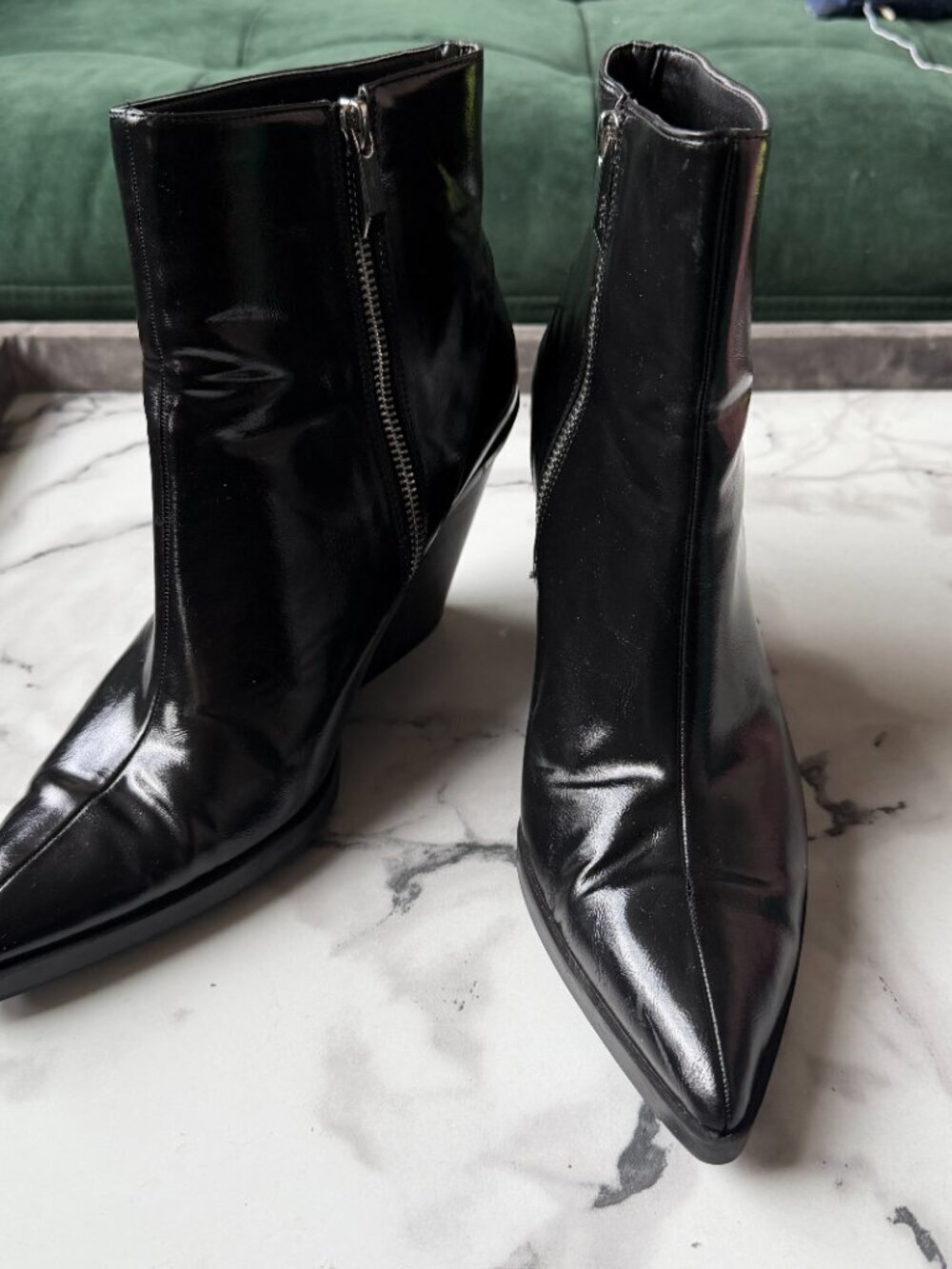 ZARA Black Leather Western Pointed Toe Edgy Ankle Booties Size 41 - Picture 6 of 9